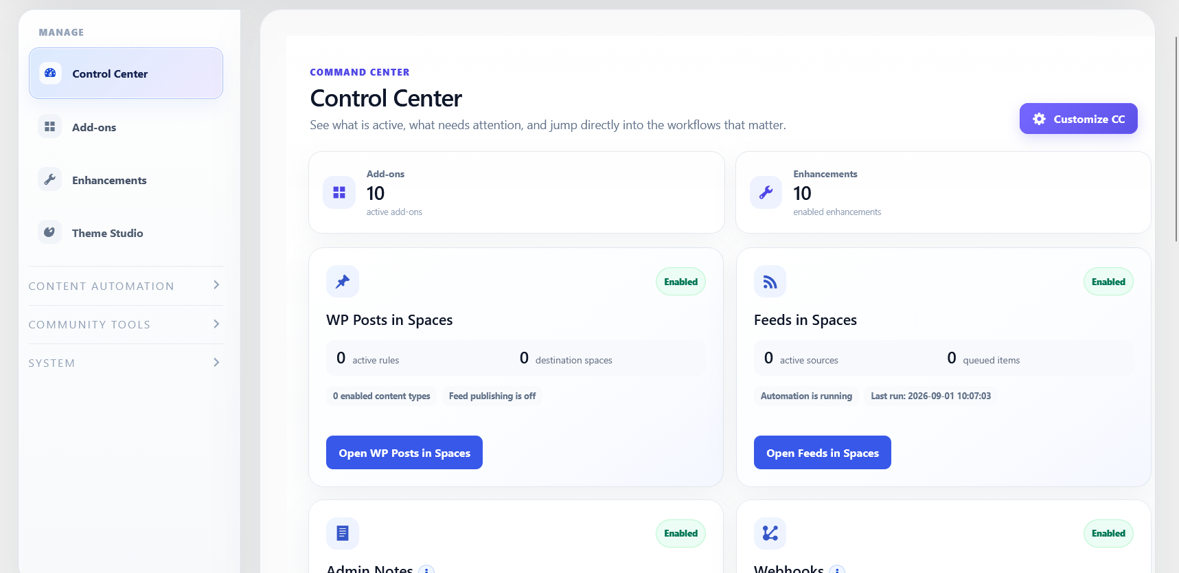 Plus for FluentCommunity v2 Control Center