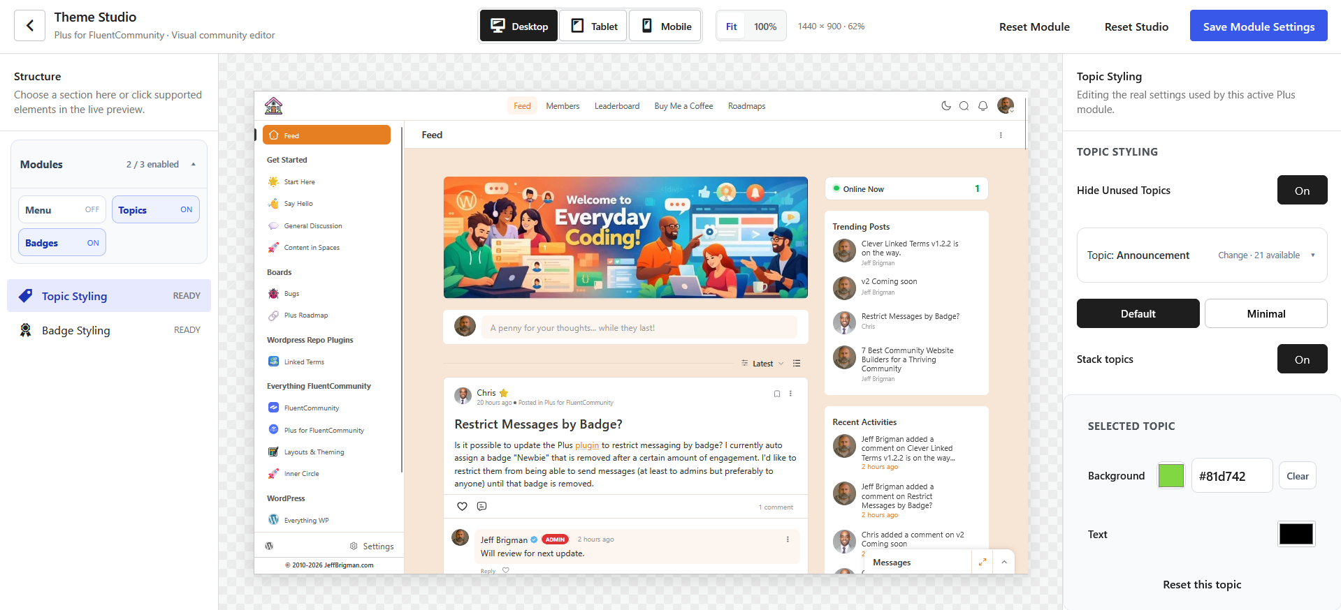 Theme Studio Topic Styling module