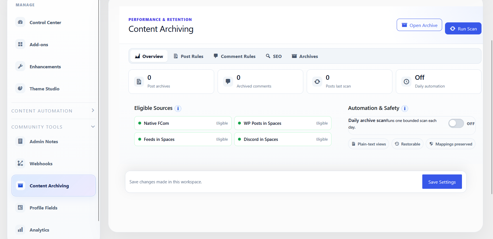 Content Archiving overview and automation safety settings
