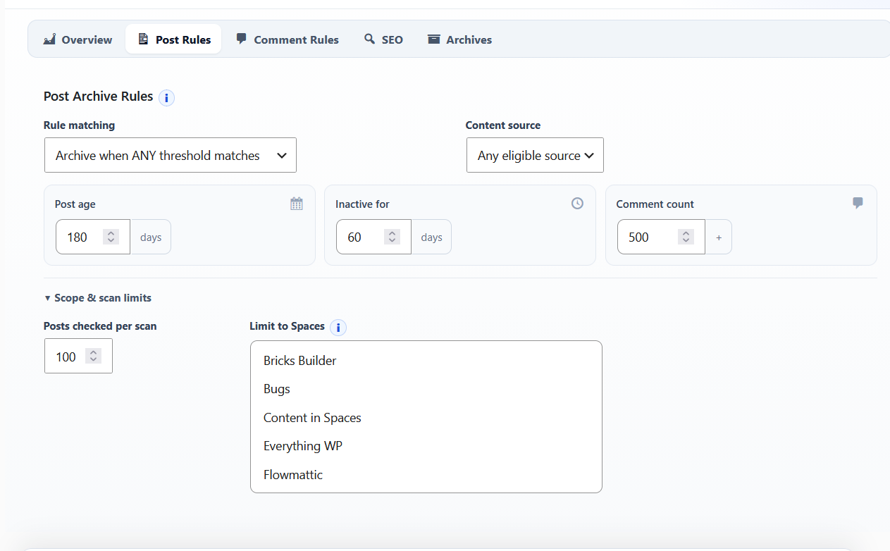 Content Archiving post rules