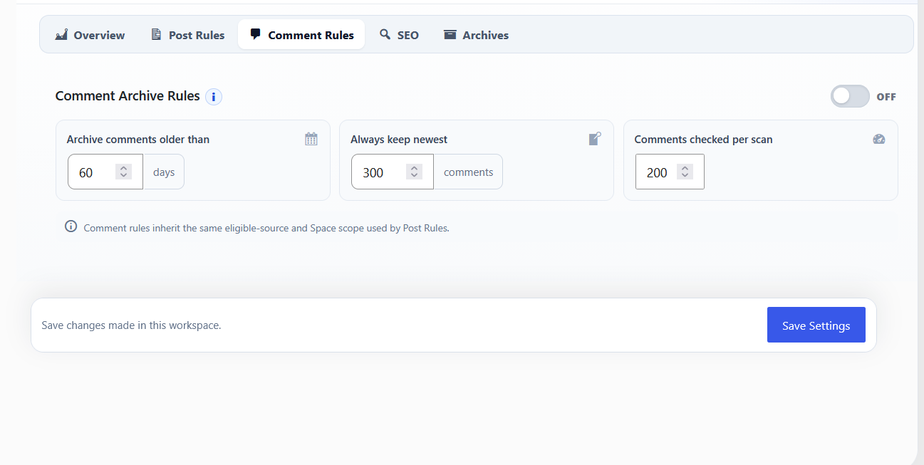 Content Archiving comment rules